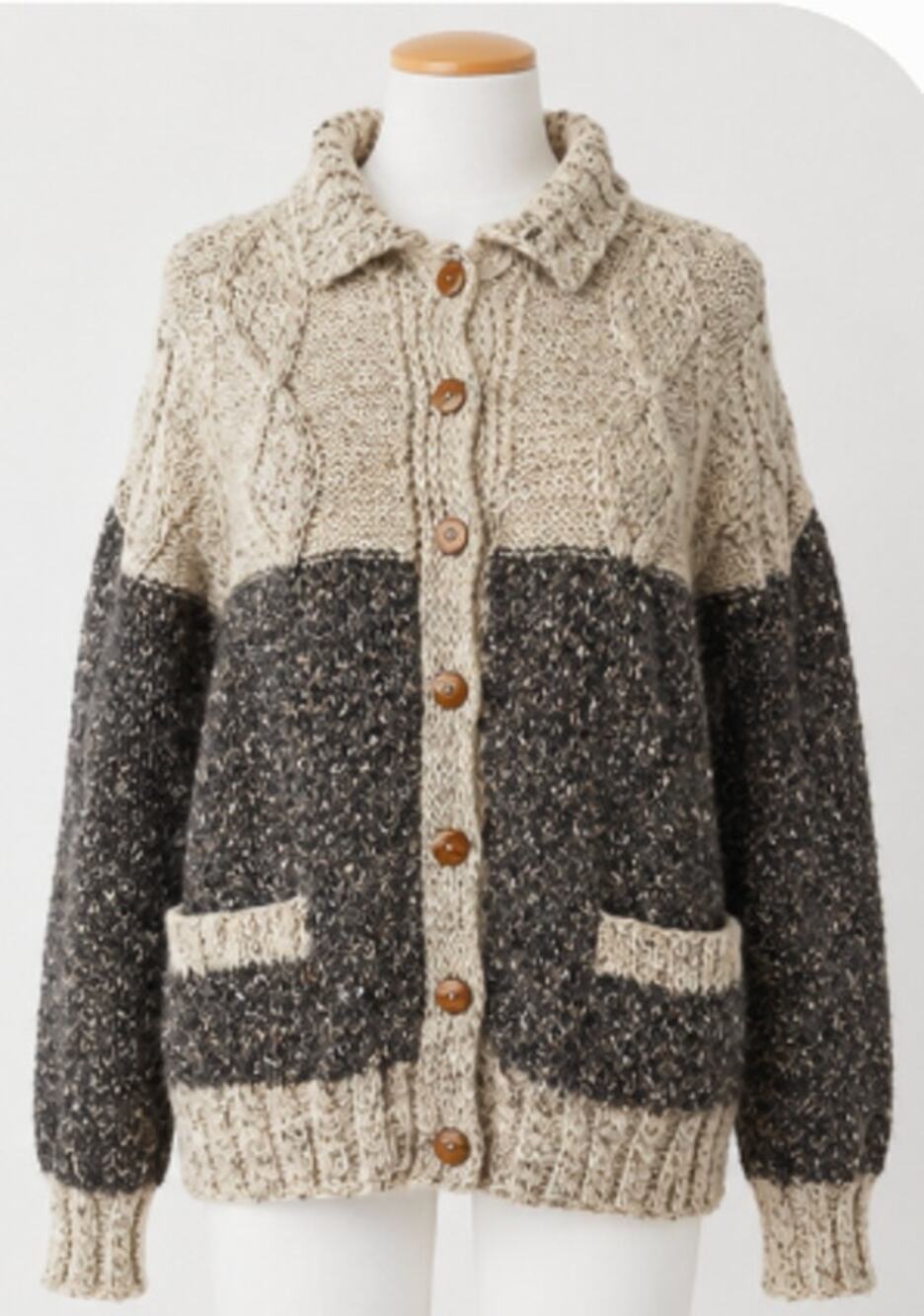 Vintage Sheleen of Dublin Hand Knit Pure New Wool Irish Cardigan Sweater L